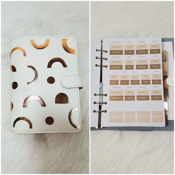 Kikki K Planner White Leather Gold Print Design